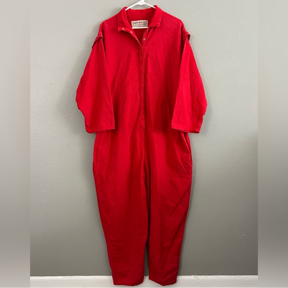 Vintage New Hero 100% Native American Cotton Bright Red Jumpsuit Romper One Size